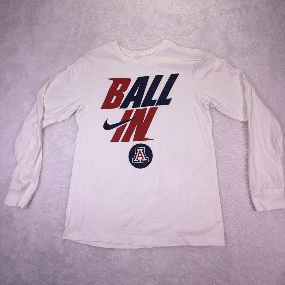 NIKE Arizona Wildcats NCAA Basketball White 'Ball In' Long Sleeve Shirt Mens M